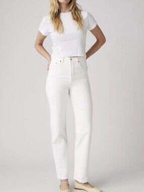 Levi's Ribcage Straight Ankle High Rise White Denim Jeans